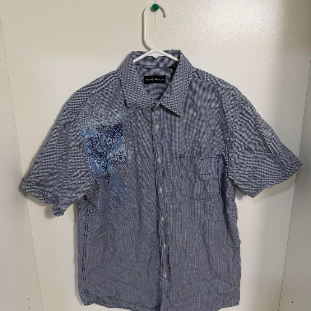 Michael-brandon Men's Blue and Grey Shirt
